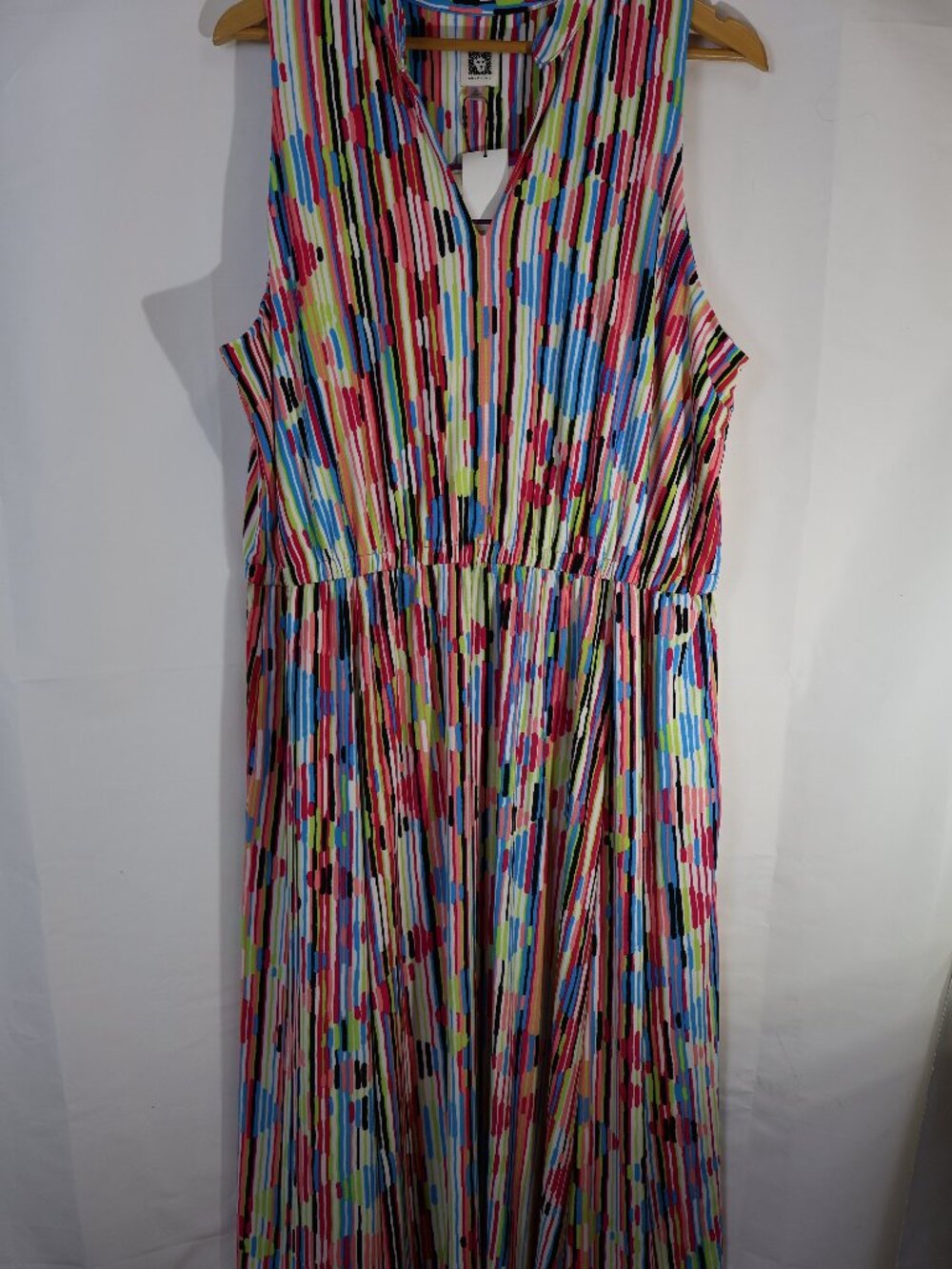 Ann Klein 2X Sleeveless Midi Dress Multicolor Abstract Print Elastic Waist NWT - Picture 2 of 5